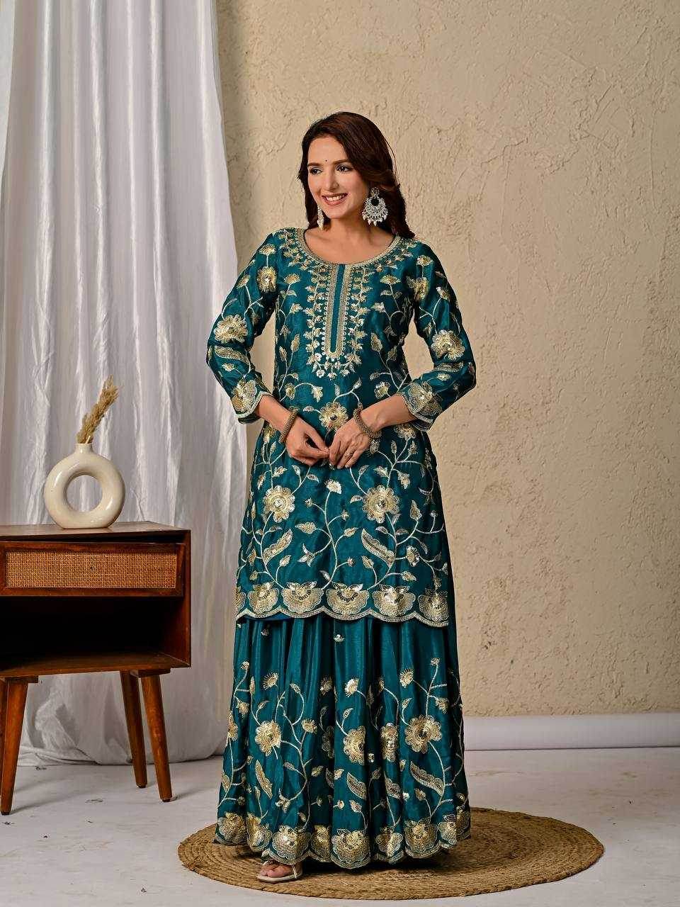 Heavy Chinnon Silk Designer Embroidered Lehenga - MYLUXURY LANE ENTERPRISE